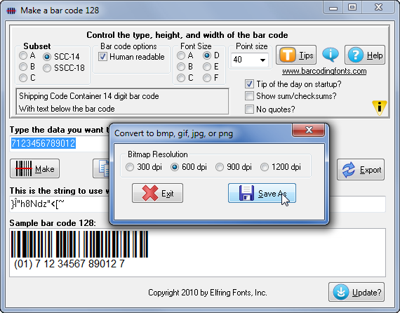 Printing bar code labels