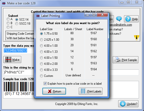 Printing bar code labels