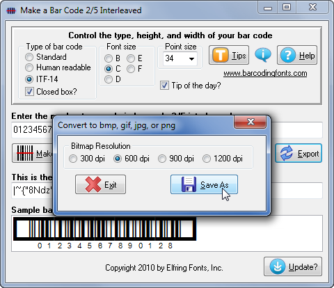 Exporting Bar Code Graphics