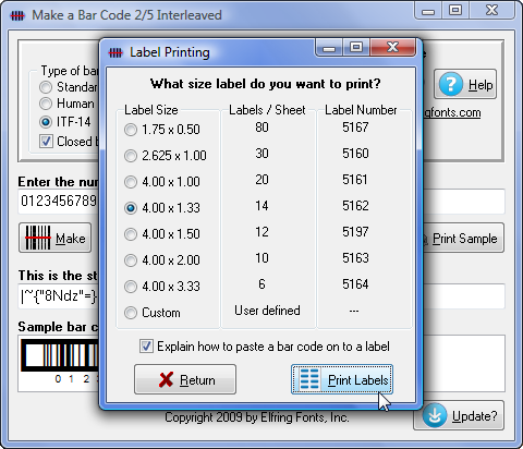 Printing bar code labels