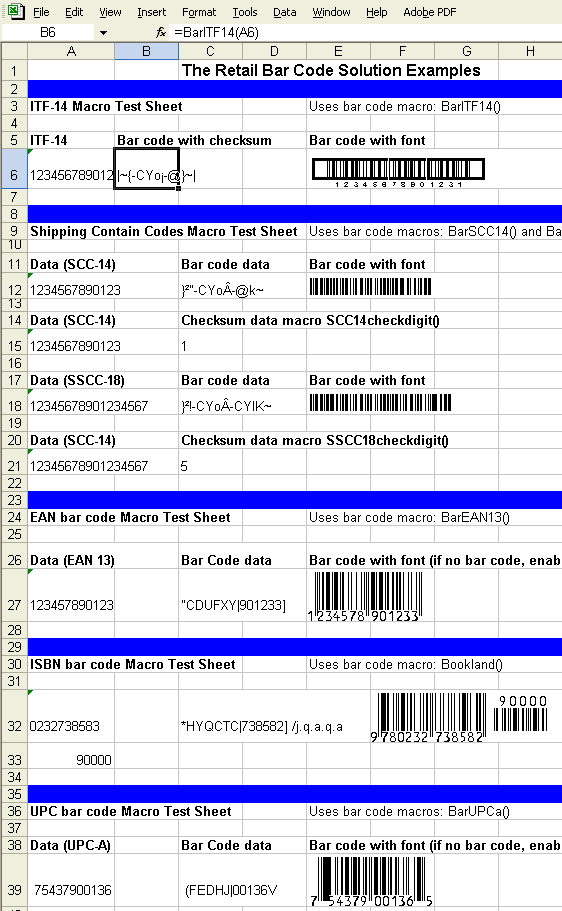 Retail Bar Code Solution in Excel screen shot Retail Bar Code Solution in Excel screen shot