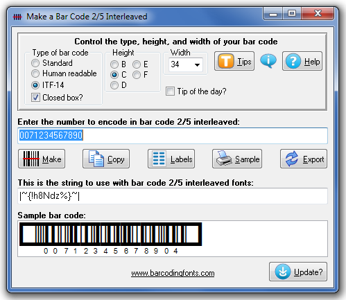 Click to see the Bar Code 2/5 Interleaved font software utility that comes with this package