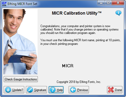 MICR / E-13B calibration utility final screen shot